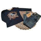 T-shirt manica lunga blu con stampa dinosauro