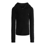 felpa per bambina in ciniglia di colore nero con cappuccio e zip