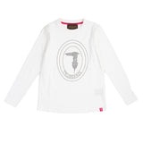 t-shirt bianca a manica lunga con logo trussardi per ragazza