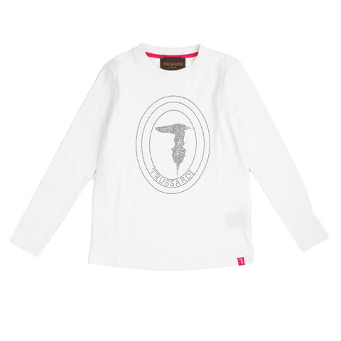 t-shirt bianca a manica lunga con logo trussardi per ragazza
