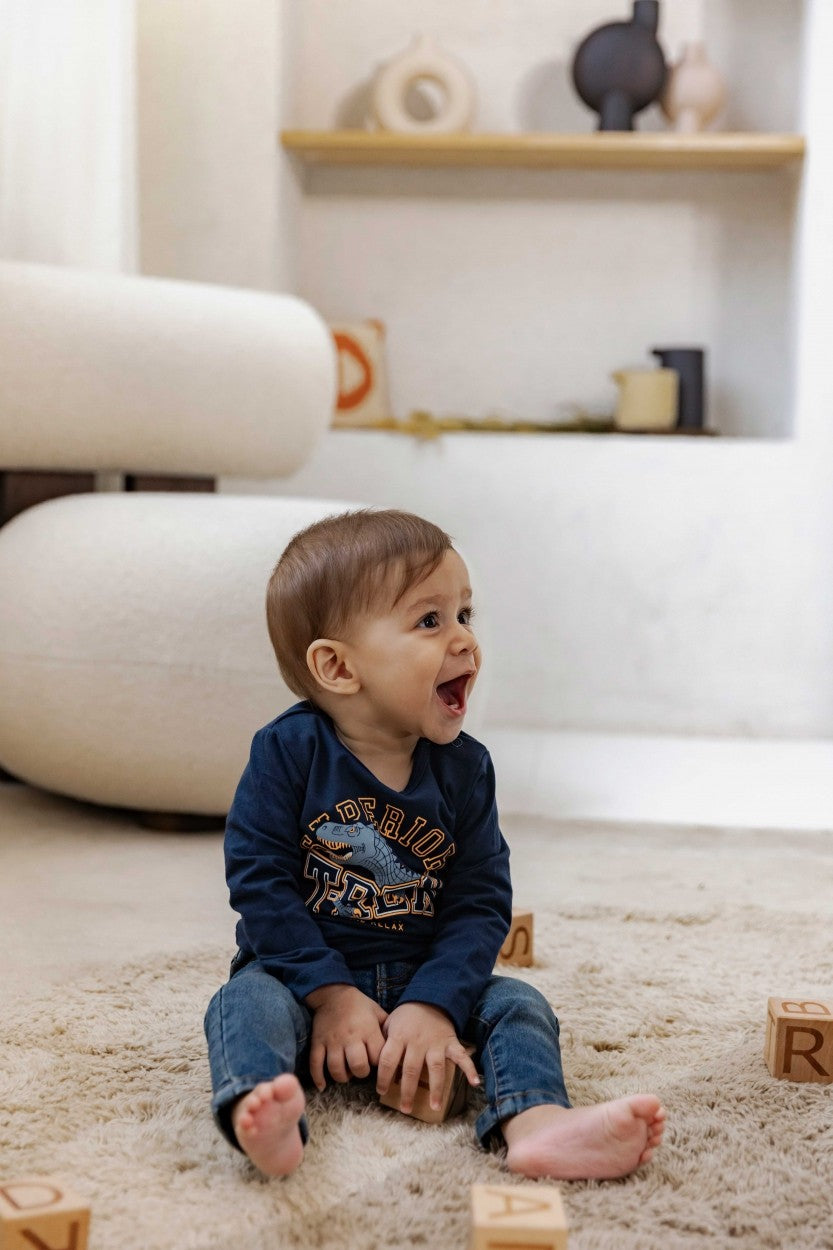 t-shirt manica lunga blu dinosauro di dirkje