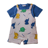 Street Monkey salopette grigia con elefanti multicolour e t-shirt cobalto cod.244041