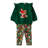 Street Monkey completo due pezzi  di caldo cotone verde con volpe e fiori cod. 343003