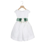 Klaiadì abito  con cintura in vita a fiore verde salvia cod.KD21787VB