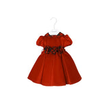 Klaiadì abito rosso con colletto e fiori scozzesi kd266