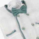 Klaiadì completo battesimale 5 pz. bianco e verde salvia con coppola INCLUSA