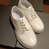 Francesine primi passi in VERA PELLE  di vernice bianca con para grigia