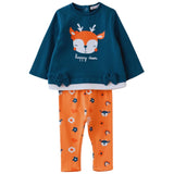 Street Monkey completo due pezzi  di caldo cotone blu e arancio con cerbiatto  con fiocco cod. 343014