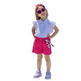 Melany Rose completo con camicia con volant e shorts jeansato fucsia cod A5752BS