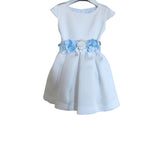 Klaiadì abito bianco con cintura polvere in vita di fiori  bambina cod.KD21787PB