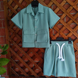 Completo 3 pezzi casual-chic verde salvia bambino