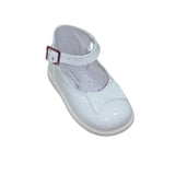 Scarpina di vera pelle in vernice bianco con fiocchetto