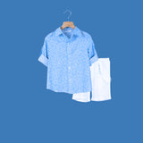 Klaiadì completo bambino due pezzi con camicia floreale  e bermuda in  cotone e  lino bianco