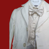 Klaiadì abito battesimo con coppola damascato off-white e crema perlato