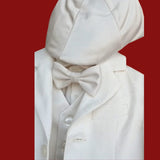 Klaiadì abito battesimo con coppola damascato off-white e crema perlato