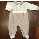 Tutina  di cotone beige e bianca rigata
