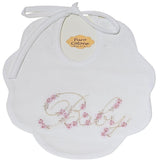 Fatina IL BAVAGLINO con scritta baby ricamata con fiori beige e rosa