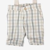 Klaiadì completo battesimale 5 pz. salopette tortora e beige a quadri