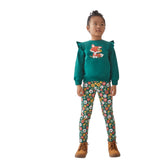 Street Monkey completo due pezzi  di caldo cotone verde con volpe e fiori cod. 343003