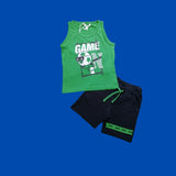 Dodipetto completo duep ezzi canotta + shorts verde e blu con pallone