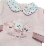 Clinico due pezzi rosa con animaletti e scritta amiche per sempre