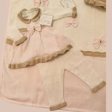 CUORICINO MIO  clinico corredino in filo di cotone del tema " rosa e beige con fiocchetti"