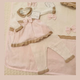CUORICINO MIO  clinico corredino in filo di cotone del tema " rosa e beige con fiocchetti"