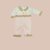 CUORICINO MIO tutina corredino in filo di cotone del tema "rosa e beige con fiocchetti "