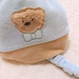 Set corredino completo cappellino  babbucce e catenella beige e celeste con orso