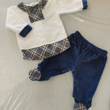 Clinico ciniglia 2 pezzi  luxury panna e velluto blu a costine