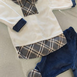 Clinico ciniglia 2 pezzi  luxury panna e velluto blu a costine