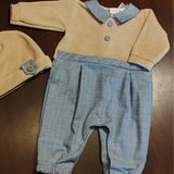 Tutina ciniglia luxury beige e avio a microfantasia