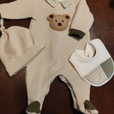 Tutina ciniglia luxury beige con teddy in rilievo e dettagli verde