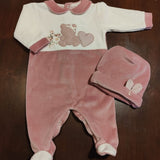 Tutina ciniglia luxury panna e cipolla con orsetti in rilievo