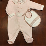 Tutina ciniglia luxury rosa con coniglietto ricamato