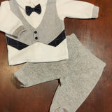 Clinico  2 pezzi  luxury panna e grigio con gilet e papillon