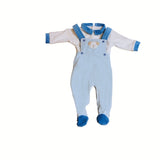 Tutina stile salopette celeste e blu con cagnolino