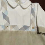 Tutina ciniglia beige stile salopette