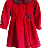 Abito velluto rosso con manica a sbuffo con inserti in tartan