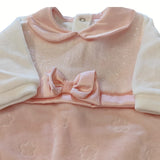 Tutina ciniglia luxury color pesca con corpino brillantinato e fiocco in satin