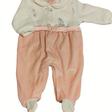 Tutina ciniglia luxury color panna e  pesca con corpino in satin con farfalle