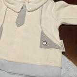 Clinico ciniglia 2 pezzi  panna e celeste con cravattino