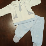 Clinico ciniglia 2 pezzi  panna e celeste con cravattino