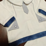 Clinico ciniglia 2 pezzi  panna e blu con cravattino