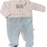 Tutina ciniglia panna e celeste con papillon