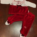 Clinico ciniglia 2 pezzi  luxury con corpino in satin floreale e fiocchetti in velluto borgogna