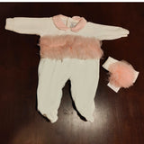 Tutina ciniglia luxury panna con volant rosa del corredino stile ballerina