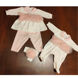 Clinico ciniglia 2 pezzi  luxury panna e rosa del corredino con volant stile ballerina