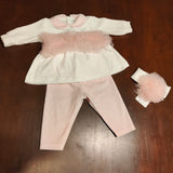 Clinico ciniglia 2 pezzi  luxury panna e rosa del corredino con volant stile ballerina