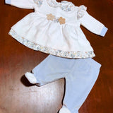 Clinico ciniglia 2 pezzi  luxury panna e celeste con fiori